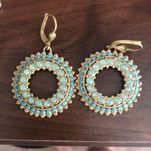 Blue and gold circle earrings